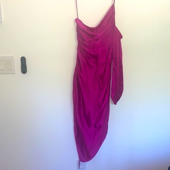 NWT Cinq a Sept Barbiecore Pink Asymmetrical Nikita Petunia Silk Dress - Picture 7 of 10
